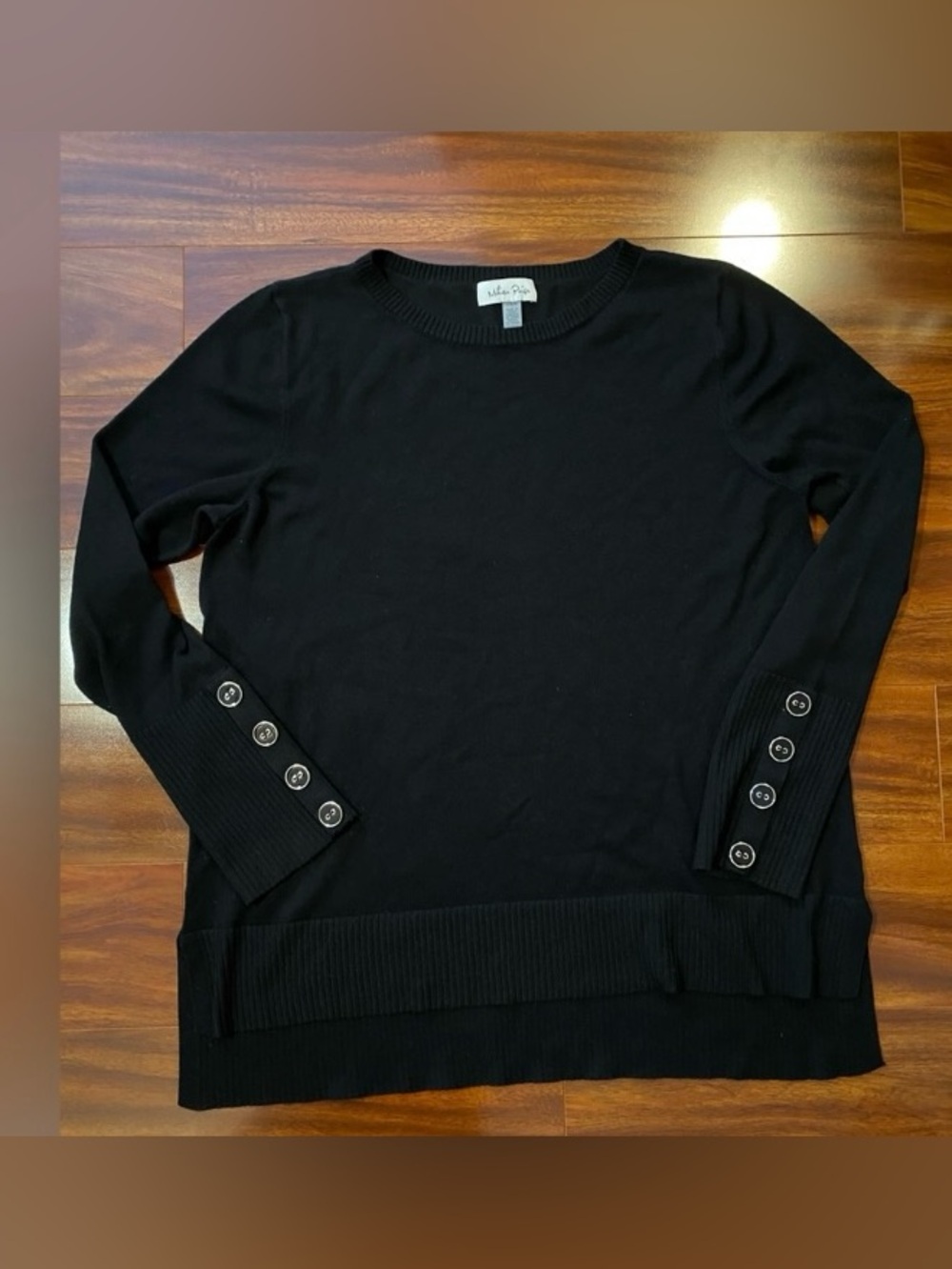 Black Crewneck Sweater with Button Cuffs